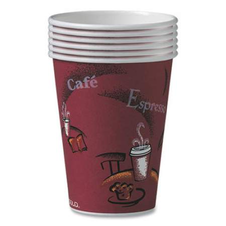 Dart Solo Paper Hot Drink Cups in Bistro Design, 12 oz, Maroon, 300/Carton (OF12BI0041)