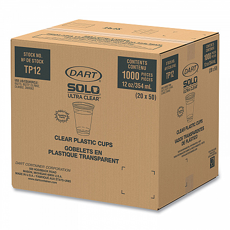 Ultra Clear PET Cups, Practical Fill, 12 oz to 14 oz, Plastic, 50/Bag, 20 Bags/Carton (TP12CT)