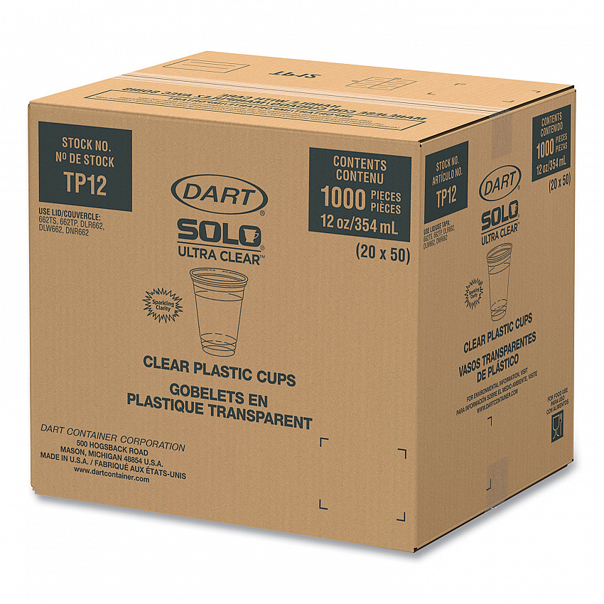 Ultra Clear PET Cups, Practical Fill, 12 oz to 14 oz, Plastic, 50/Bag, 20 Bags/Carton (TP12CT)