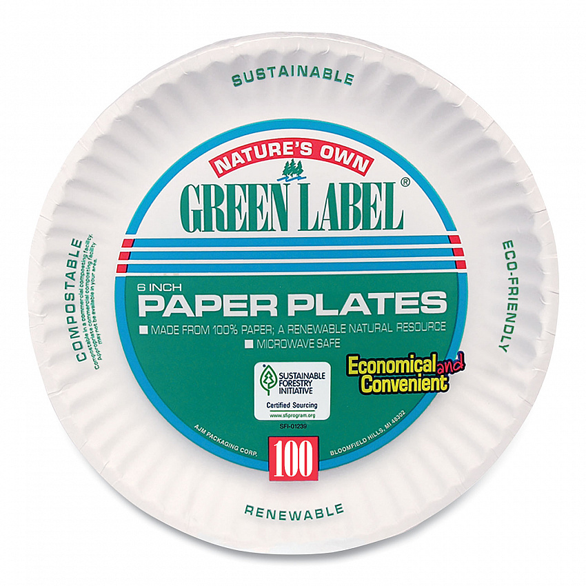 White Paper Plates, 6" dia, 100/Pack, 10 Packs/Carton (PP6GREWH)