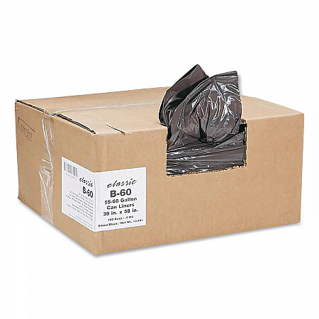 Linear Low-Density Can Liners, 60 gal, 0.9 mil, 38 x 58, Black, 10 Bags/Roll, 10 Rolls/Carton (B60790196)