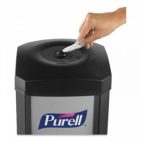 DS360 High Capacity Hand Sanitizing Wipes Station, 17 x 17.25 x 44.25, Black/Silver (911401SLVHSW)