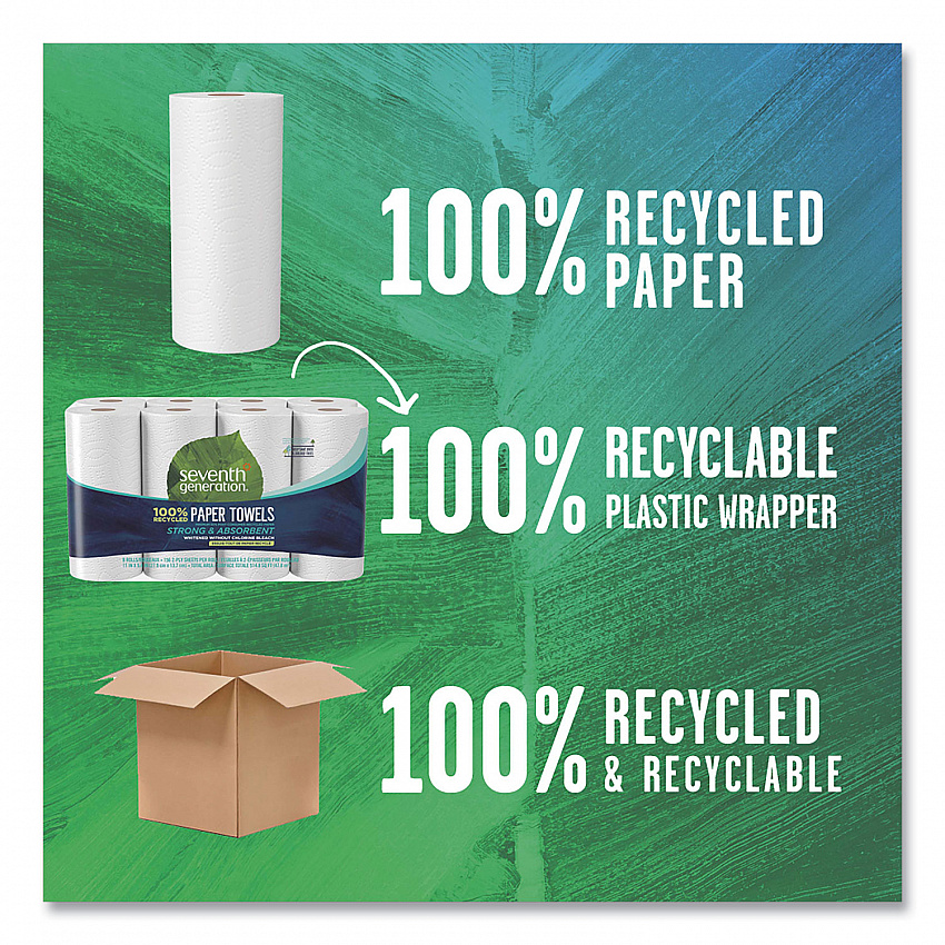 100% Recycled Paper Kitchen Towel Rolls, 2-Ply, 11 x 5.4, 156 Sheets/Roll, 8 Rolls/Pack (13739PK)
