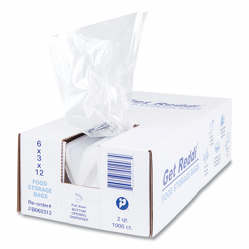 Food Bags, 64 oz, 6" x 3" x 12", Clear, 1,000/Carton (PB060312)