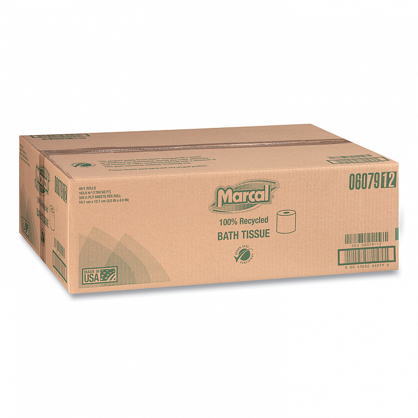 100% Recycled Two-Ply Bath Tissue, Individually Wrapped Rolls, Septic Safe, White, 330 Sheets/Roll, 48 Rolls/Carton (6079)