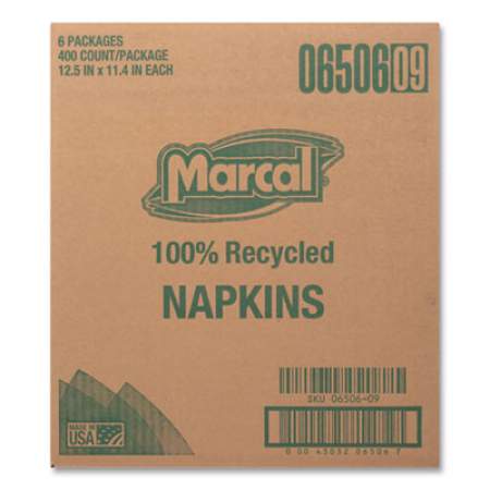 Marcal 100% Recycled Luncheon Napkins, 11.4 x 12.5, White, 400/Pack, 6PK/CT (6506)
