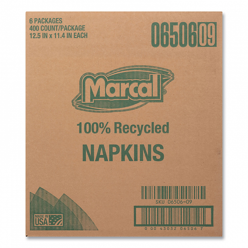 100% Recycled Luncheon Napkins, 1 Ply, 11.4 x 12.5, White, 400/Pack, 6 Packs/Carton (6506)