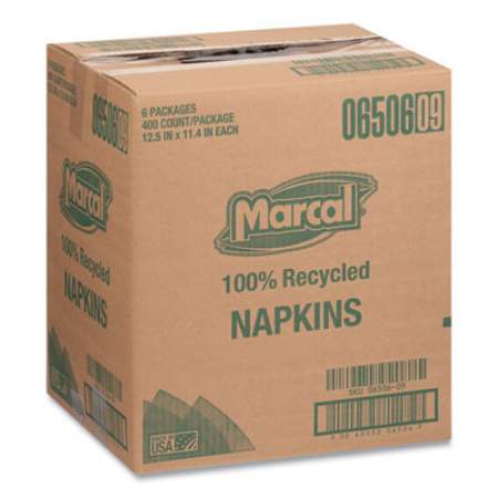 Marcal 100% Recycled Luncheon Napkins, 11.4 x 12.5, White, 400/Pack, 6PK/CT (6506)