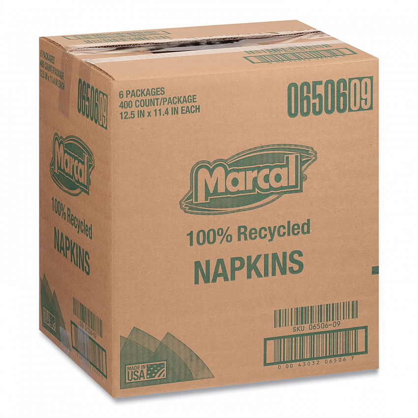 100% Recycled Luncheon Napkins, 1 Ply, 11.4 x 12.5, White, 400/Pack, 6 Packs/Carton (6506)