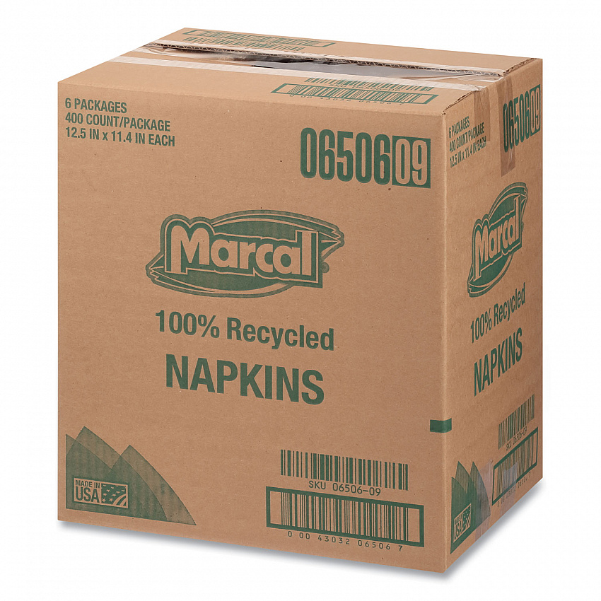 100% Recycled Luncheon Napkins, 1 Ply, 11.4 x 12.5, White, 400/Pack, 6 Packs/Carton (6506)