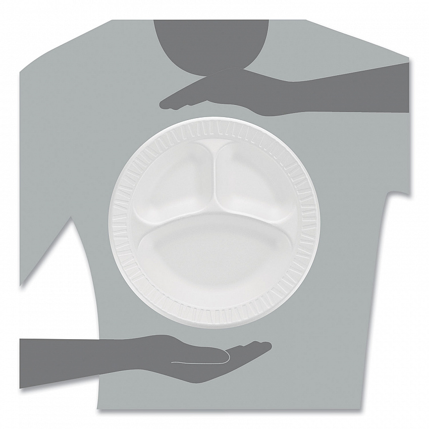 Concorde Foam Plate, 3-Compartment Plate, 10.25" dia, White, 125/Pack, 4 Packs/Carton (10CPWCR)