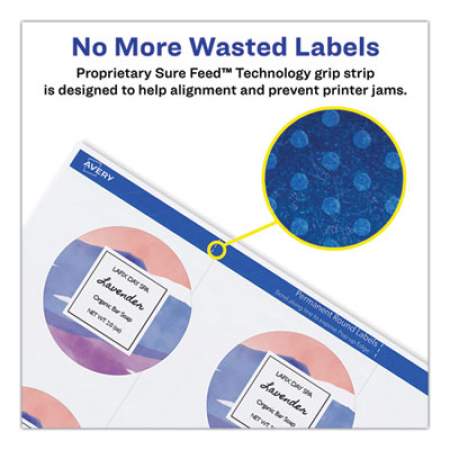 Avery Printable Self-Adhesive Permanent ID Labels w/ Sure Feed, 3/4" dia, White 800/PK (4221)