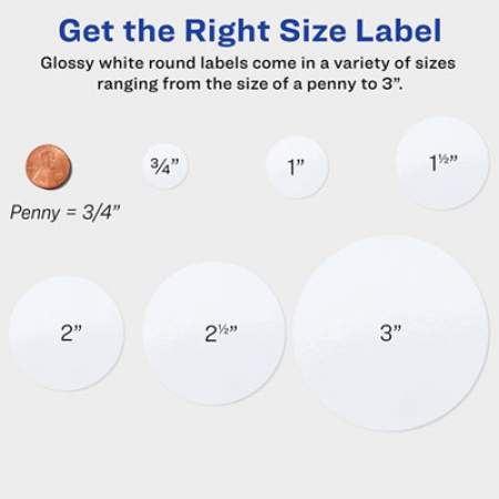 Avery Round Print-to-the Edge Labels with Sure Feed and Easy Peel, 2" dia, Glossy White, 120/PK (22807)