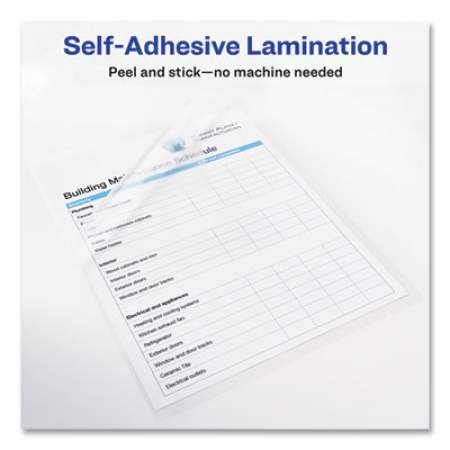 Avery Clear Self-Adhesive Laminating Sheets, 3 mil, 9" x 12", Matte Clear, 10/Pack (73603)