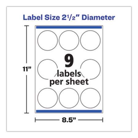 Avery Durable White ID Labels w/ Sure Feed, 2 1/2" dia, White, 72/Pk (22856)