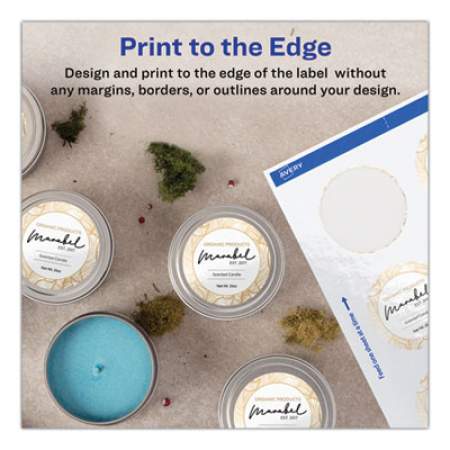 Avery Round Print-to-the Edge Labels with SureFeed, 2.5" dia, Glossy White, 90/PK (22830)