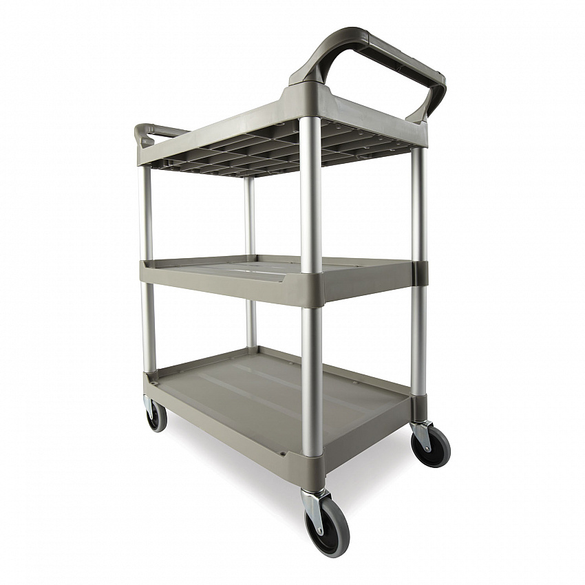 Three-Shelf Service Cart, Plastic, 3 Shelves, 200 lb Capacity, 18.63" x 33.63" x 37.75", Platinum (342488PM)