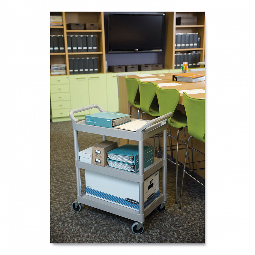 Three-Shelf Service Cart, Plastic, 3 Shelves, 200 lb Capacity, 18.63" x 33.63" x 37.75", Platinum (342488PM)