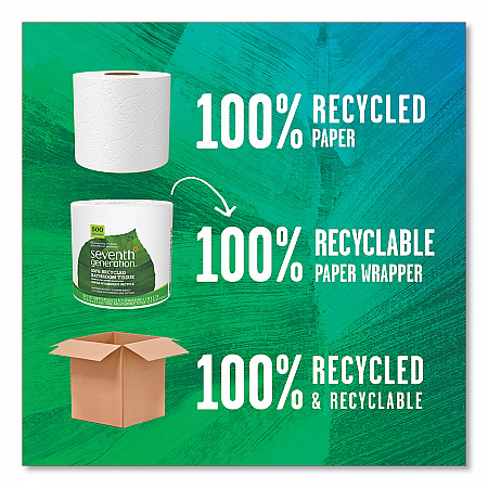 100% Recycled Bathroom Tissue,  Individually Wrapped Rolls, Septic Safe, 2-Ply, White, 500 Sheets/Roll, 60 Rolls/Carton (137038)