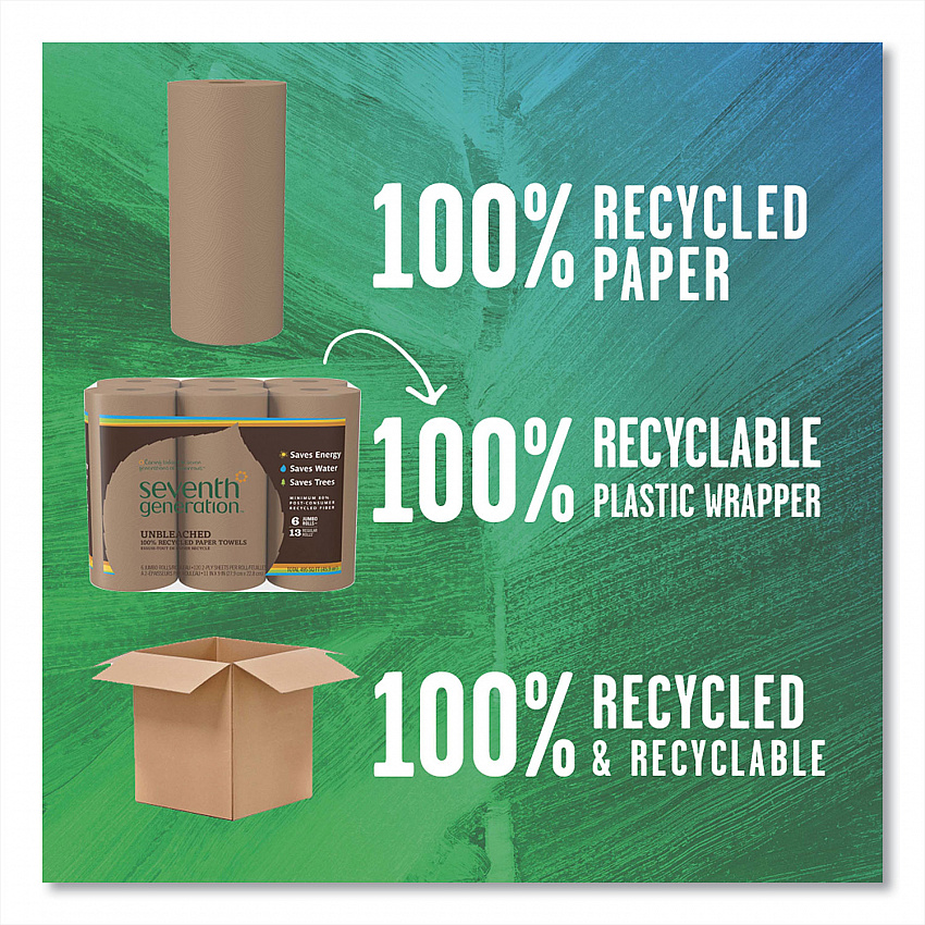 Natural Unbleached 100% Recycled Paper Kitchen Towel Rolls, 2-Ply, 11 x 9, 120 Sheets/Roll (13720RL)
