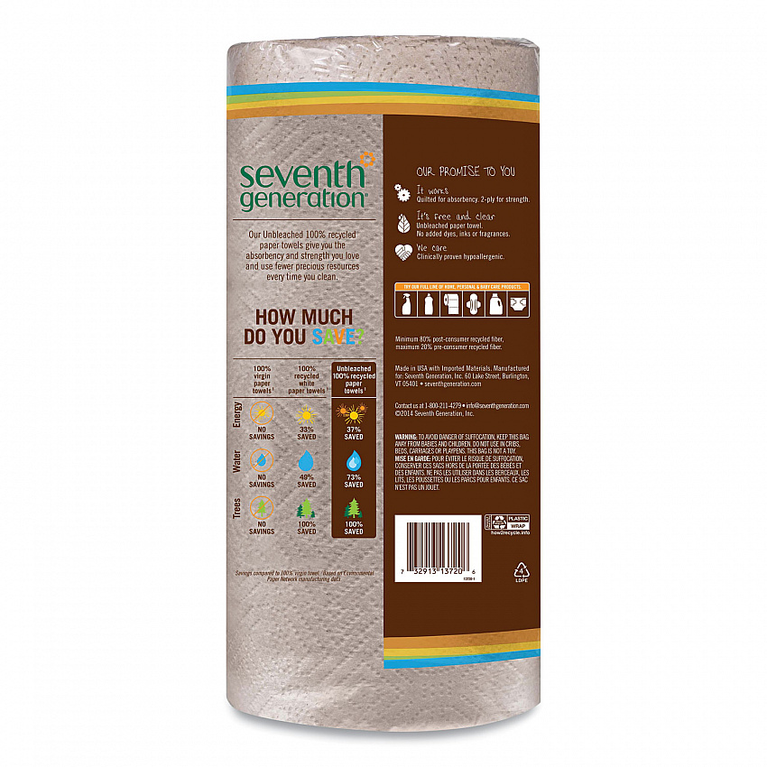 Natural Unbleached 100% Recycled Paper Kitchen Towel Rolls, 2-Ply, 11 x 9, 120 Sheets/Roll (13720RL)