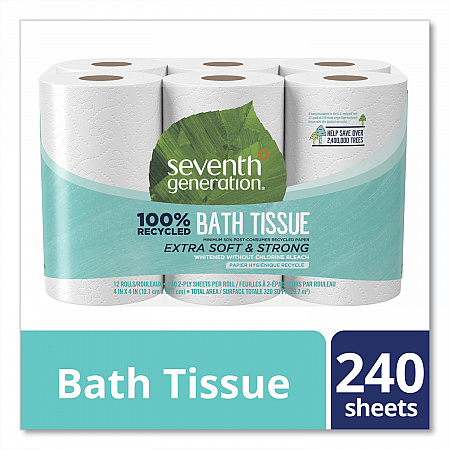 100% Recycled Bathroom Tissue, Septic Safe, 2-Ply, White, 240 Sheets/Roll, 12 Rolls/Pack, 4 Packs/Carton (13733CT)