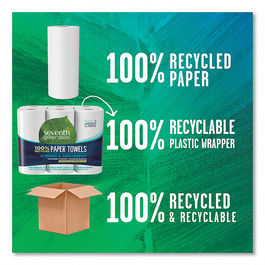 100% Recycled Paper Kitchen Towel Rolls, 2-Ply, 11 x 5.4, 140 Sheets/Roll, 6 Rolls/Pack, 4 Packs/Carton (13731CT)