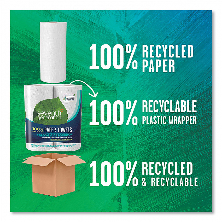 100% Recycled Paper Kitchen Towel Rolls, 2-Ply, 11 x 5.4, 140 Sheets/Roll, 2 Rolls/Pack, 12 Packs/Carton (13730)