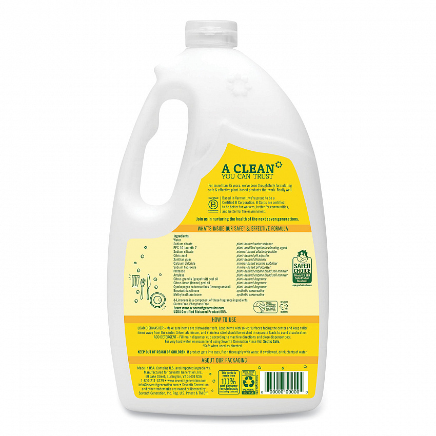 Natural Automatic Dishwasher Gel, Lemon Scent, Jumbo 70 oz Bottle, 6/Carton (22831CT)