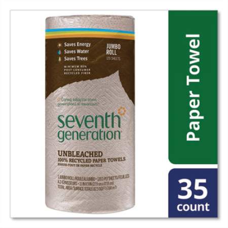 Seventh Generation Natural Unbleached 100% Recycled Paper Kitchen Towel Rolls, 11 x 9, 120 Sheets/Roll (13720RL)