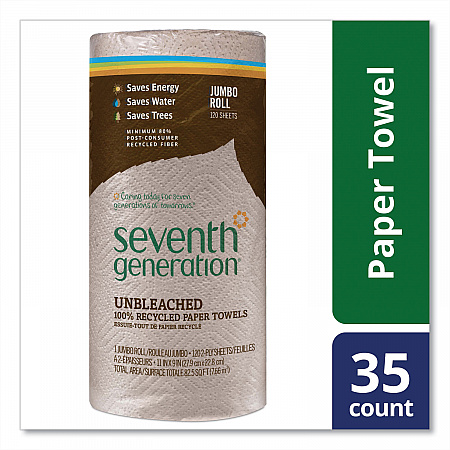Natural Unbleached 100% Recycled Paper Kitchen Towel Rolls, 2-Ply, 11 x 9, 120 Sheets/Roll (13720RL)