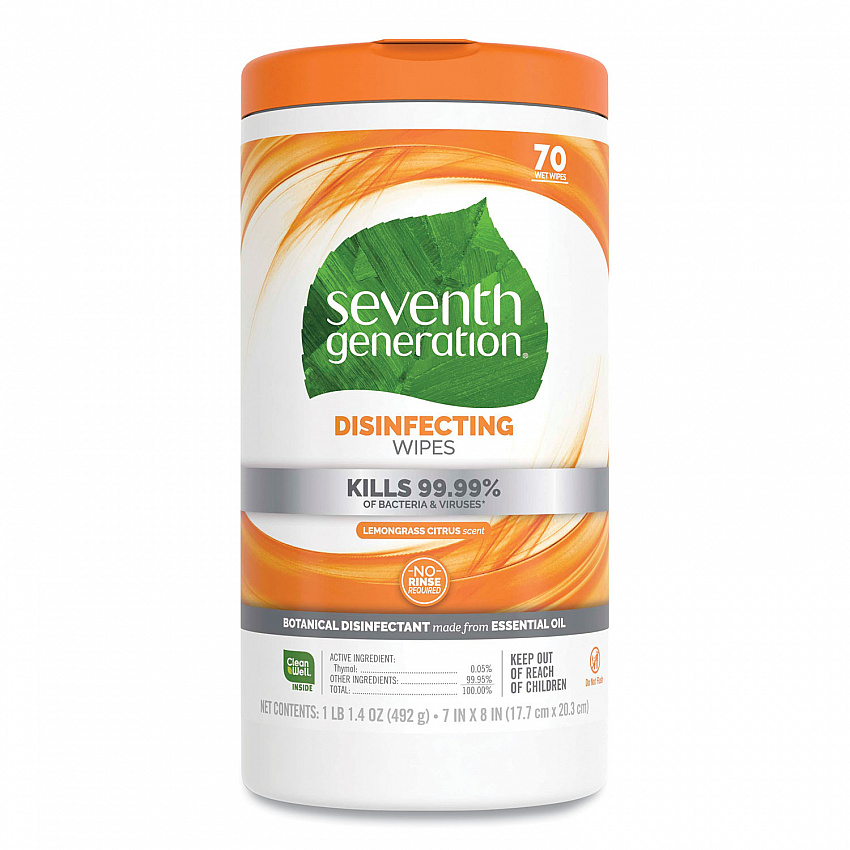 Botanical Disinfecting Wipes, 7 x 8, Lemongrass Citrus, 70 Count, 6/Carton (22813CT)