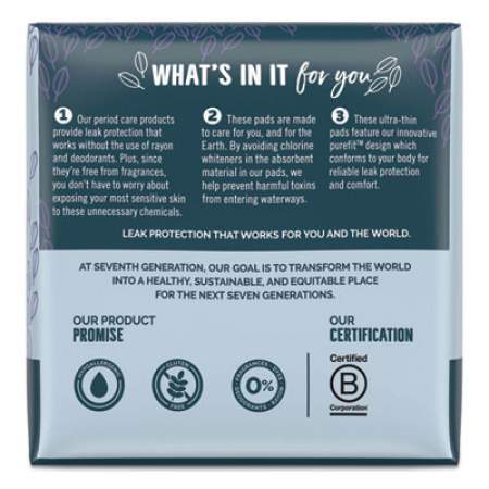 Seventh Generation Chlorine-Free Ultra Thin Pads with Wings, Overnight, 14/Pack, 12 Packs/Carton (45003)