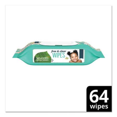 Seventh Generation Free and Clear Baby Wipes, Unscented, White, 64/Flip Top Pack, 12 Packs/Carton (34208CT)