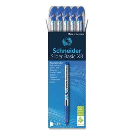 SCHNEIDER SLIDER STICK BALLPOINT PEN, 1.4MM, BLUE INK, BLUE/SILVER BARREL, 10/BOX (151203)