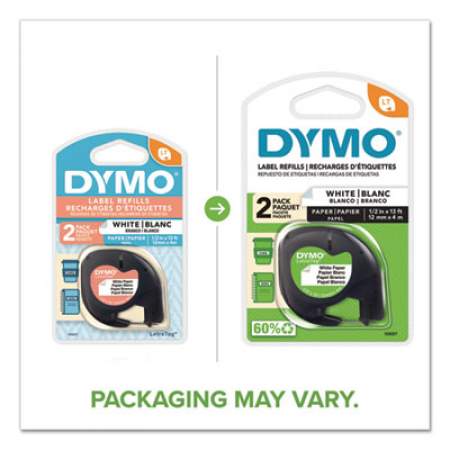 DYMO LetraTag Paper Label Tape Cassettes, 0.5" x 13 ft, White, 2/Pack (10697)