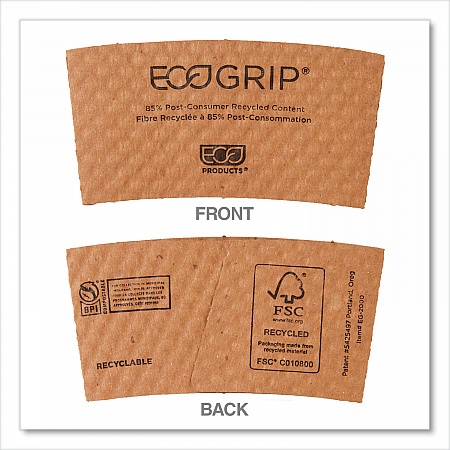 EcoGrip Recycled Content Hot Cup Sleeve, Fits 12, 16, 20, 24 oz Cups, Kraft, 1,300/Carton (EG2000)