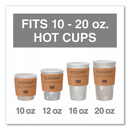 EcoGrip Recycled Content Hot Cup Sleeve, Fits 12, 16, 20, 24 oz Cups, Kraft, 1,300/Carton (EG2000)