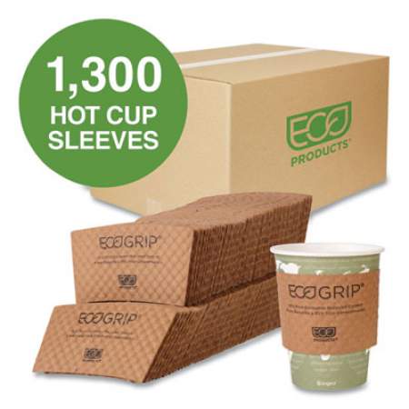 Eco-Products EcoGrip Hot Cup Sleeves - Renewable and Compostable, Fits 12, 16, 20, 24 oz Cups, Kraft, 1,300/Carton (eg2000)