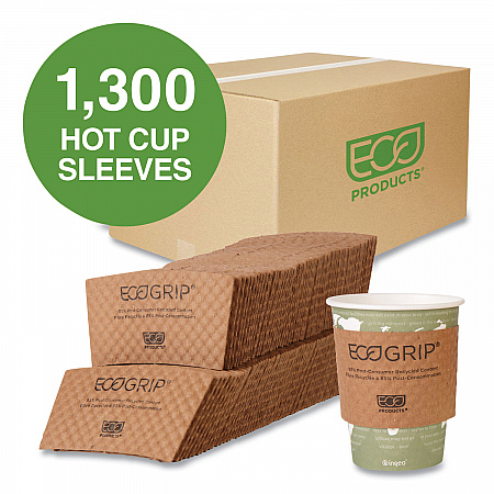 EcoGrip Recycled Content Hot Cup Sleeve, Fits 12, 16, 20, 24 oz Cups, Kraft, 1,300/Carton (EG2000)