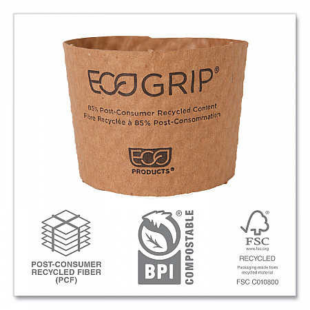 EcoGrip Recycled Content Hot Cup Sleeve, Fits 12, 16, 20, 24 oz Cups, Kraft, 1,300/Carton (EG2000)