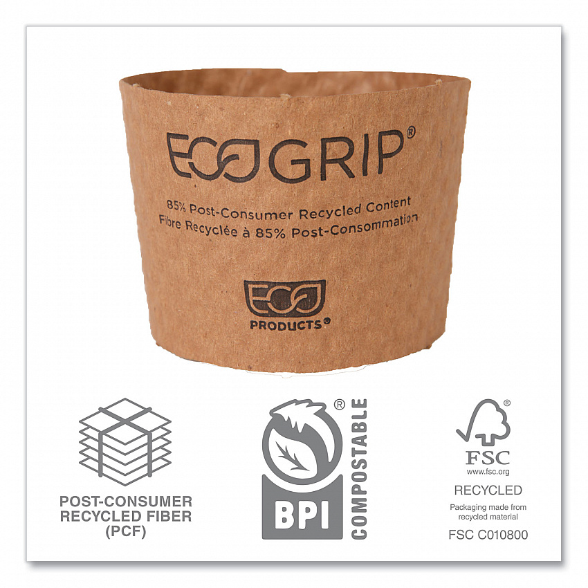 EcoGrip Recycled Content Hot Cup Sleeve, Fits 12, 16, 20, 24 oz Cups, Kraft, 1,300/Carton (EG2000)