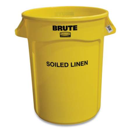 Rubbermaid Commercial Round Brute Container with "Soiled Linen" Imprint, Plastic, 32 gal, Yellow (263294YEL)
