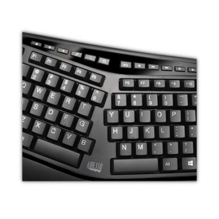 Adesso WKB1500GB Wireless Ergonomic Keyboard and Mouse, 2.4 GHz Frequency/30 ft Wireless Range, Black