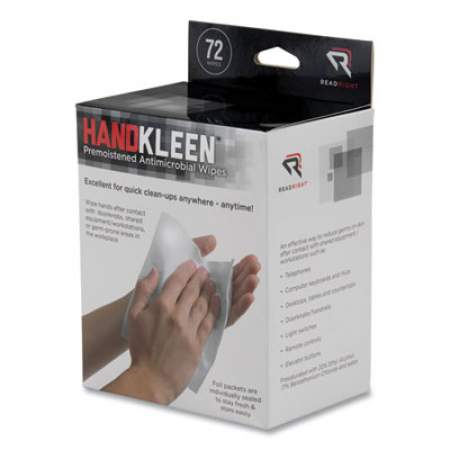 Read Right HandKleen Premoistened Antibacterial Wipes, 7 x 5, Foil Packet, 72/Box (RR15112)