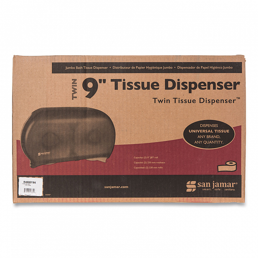 Twin 9" Jumbo BathTissue Dispenser, Classic, 19 x 5.25 x 12, Transparent Black Pearl (R4000TBK)