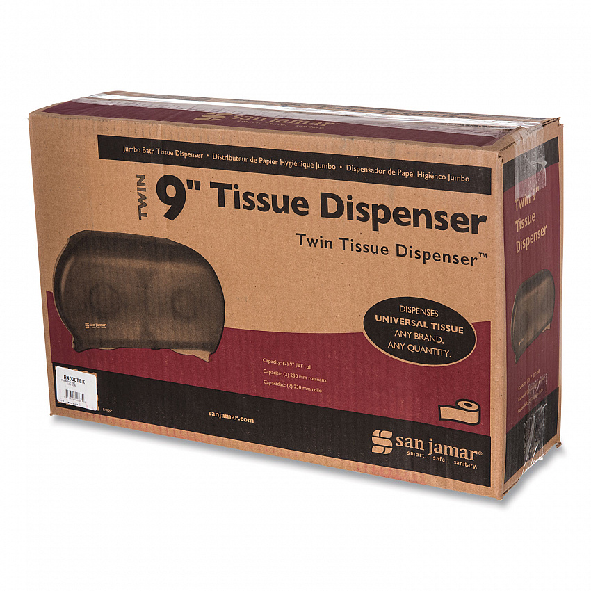 Twin 9" Jumbo BathTissue Dispenser, Classic, 19 x 5.25 x 12, Transparent Black Pearl (R4000TBK)