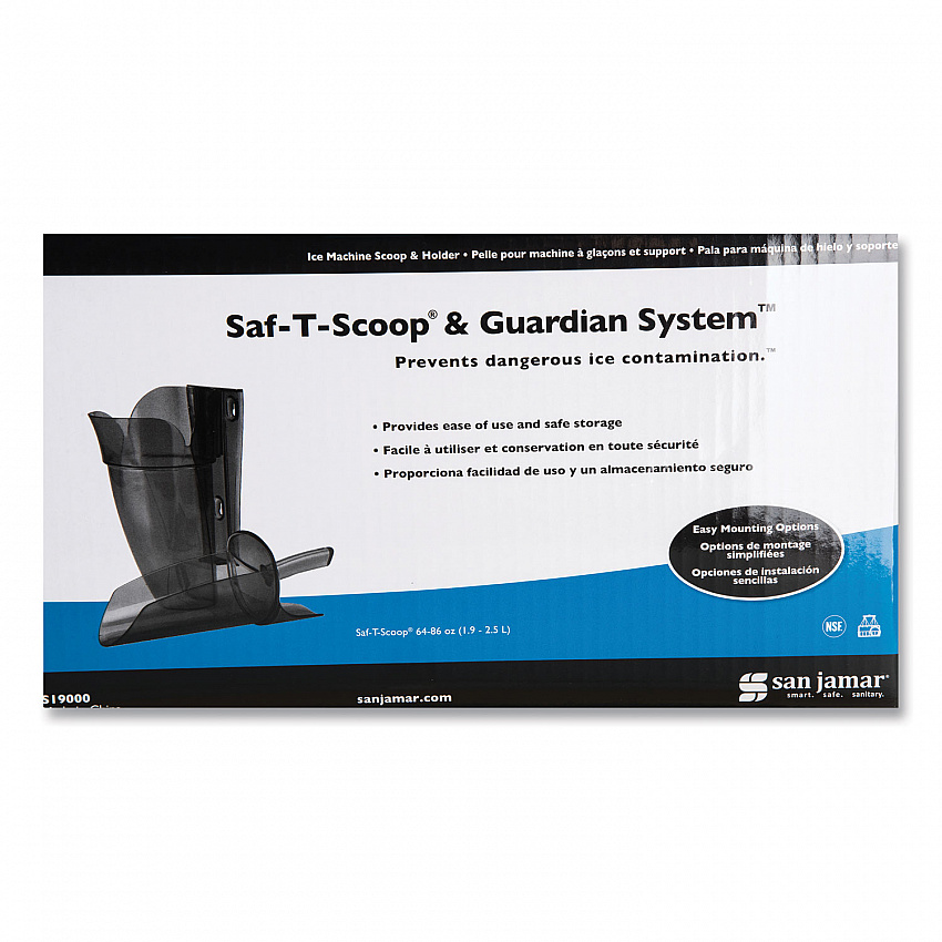 Saf-T-Scoop and Guardian System for Ice Machines, 64 oz to 86 oz Ice Scoop, Transparent Blue (SI9000)