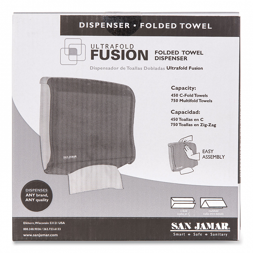 Ultrafold Fusion C-Fold and Multifold Towel Dispenser, 11.5 x 5.5 x 11.5, Black (T1755TBK)