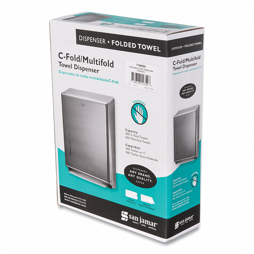 C-Fold/Multifold Towel Dispenser, 11.38 x 4 x 14.75, Stainless Steel (T1900SS)